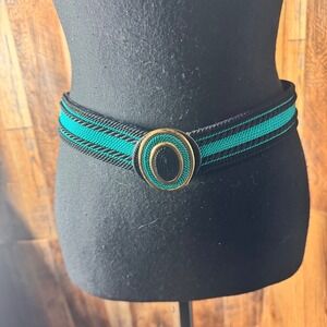 Vintage Wegman‎ Waist Belt Austria Germany Woven Gold Buckle Teal Black Rope